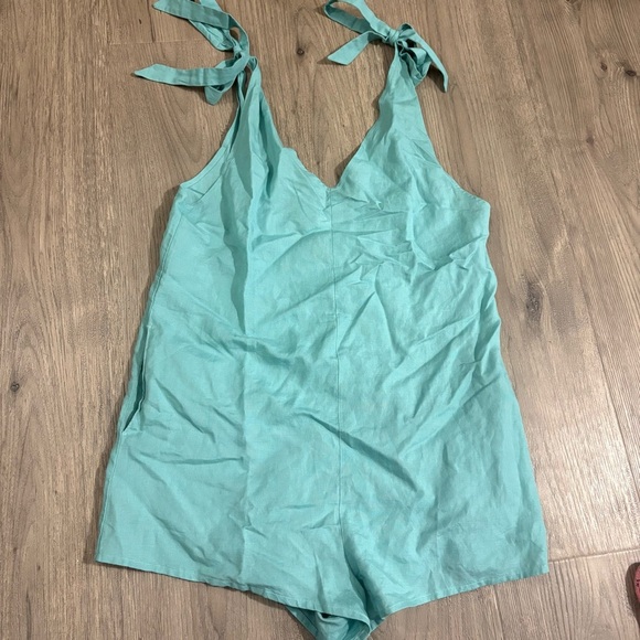 Victoria Secret Swim Linen Blend Romper Cover Up Aqua NEW Small Nautical Preppy - Picture 4 of 6